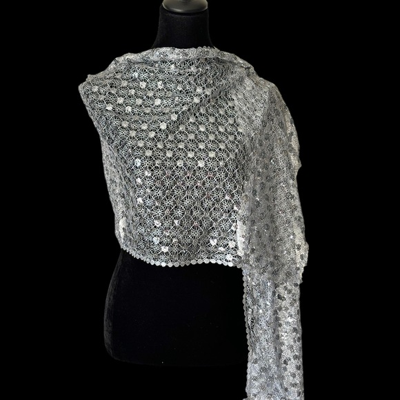 Sequin Open Weave Scarf Evening Shawl Gold Silver - Picture 6 of 15